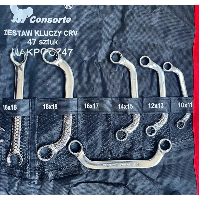 Zestaw 47 el. kluczy płasko-oczkowych Cr-V 6–32 mm z etui – Pokrowiec